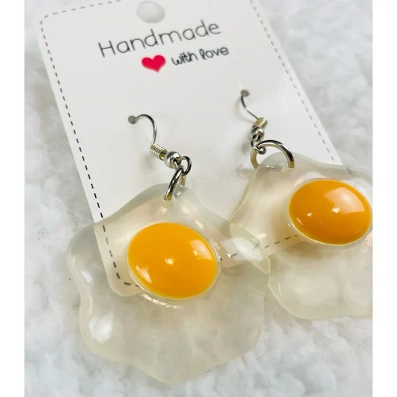 (NWOT) Handmade Fried Egg Dangle Earrings - Picture 7 of 8